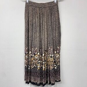 Vintage Jane Ashley Midi Skirt Size M Crinkle Crepe Pockets‎ Floral Boho Cottage